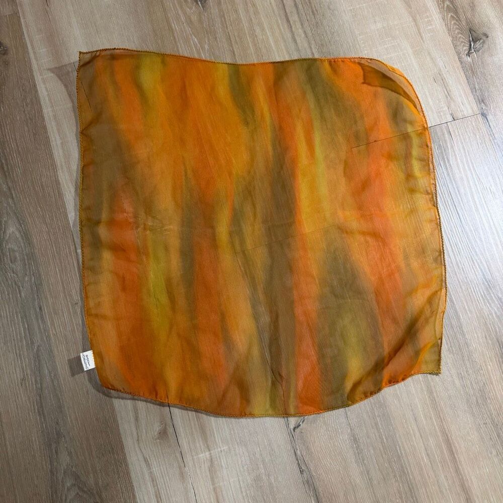 Vintage Lorenzo Banfi Hand Dyed Orange 100% Silk Pocket Square Italian Luxury